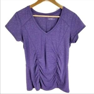 Zella Shirt Purple Cap Sleeve VNeck Ruched Large